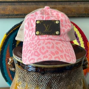 Anagails Louis Vuitton Upcycled Pink Leopard CC Ballcap Hat  Ponytail Holes